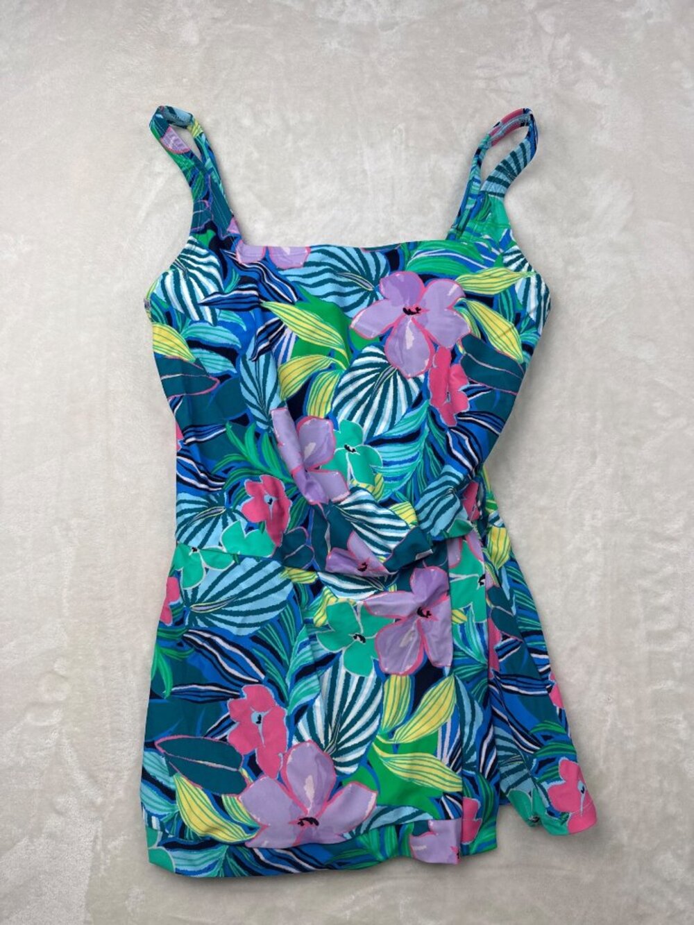 Beyond Floral Womens One-Piece Swimsuit L Nylon Spandex Adjustable Straps